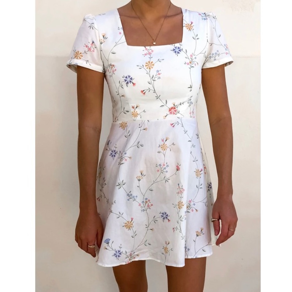 White Dress with Flower Designs